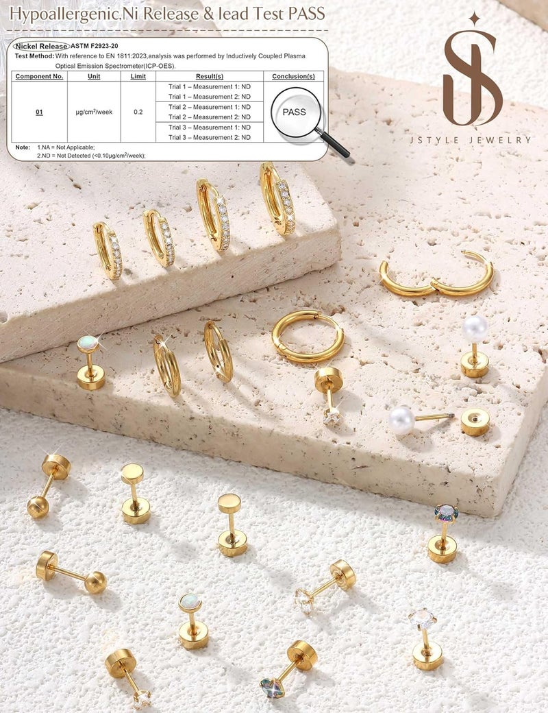 Jstyle Hypoallergenic Stud Hoop Earrings for Women Small Flat Back Surgical Stainless Steel Earrings for Sensitive Ears Trendy Silver Hoops Cartilage Earring Stacks Set Multiple Piercing Jewelry Gifts - Image 3